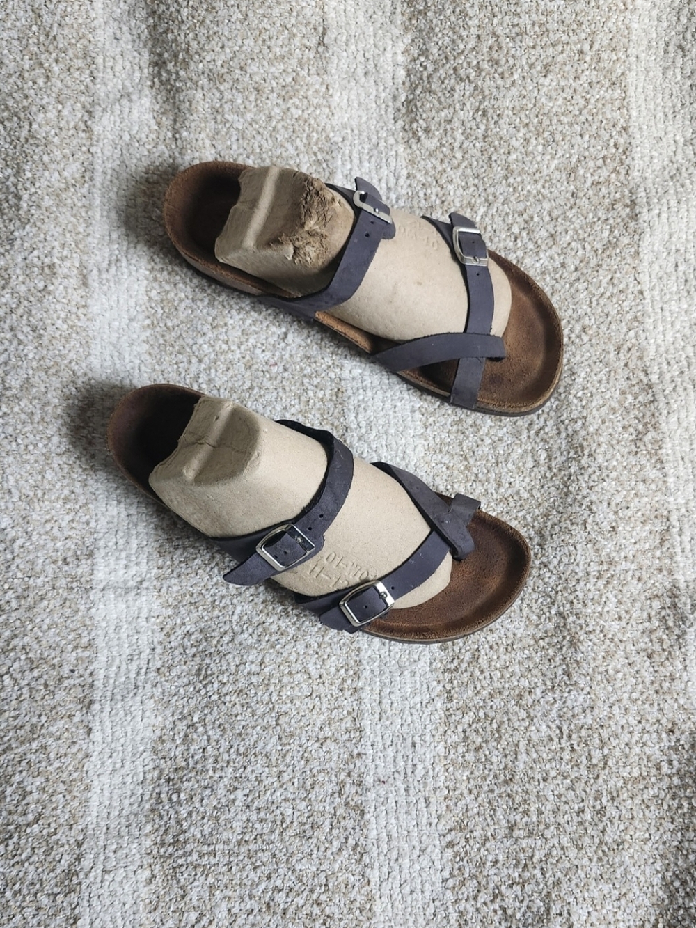 & Other Stories Dark Brown Leather Double Buckle Cross-Strap Slides